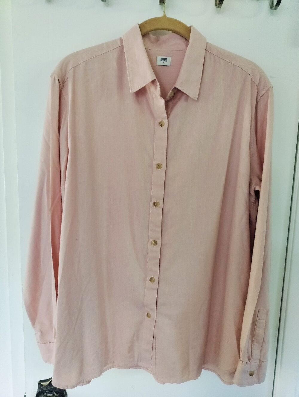 Uniqlo Soft Brushed Long-Sleeve Button-Down Shirt Pink Med Cotton Rayon Blend